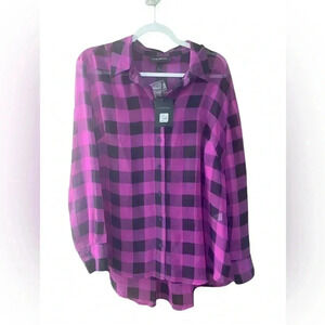 LANE BRYANT Plaid sheer button down top/blouse